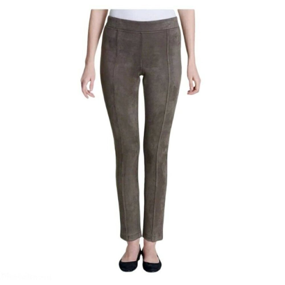 Andrew Marc Soft Faux Suede Pull-On Skinny Pants Sz M Taupe #15N